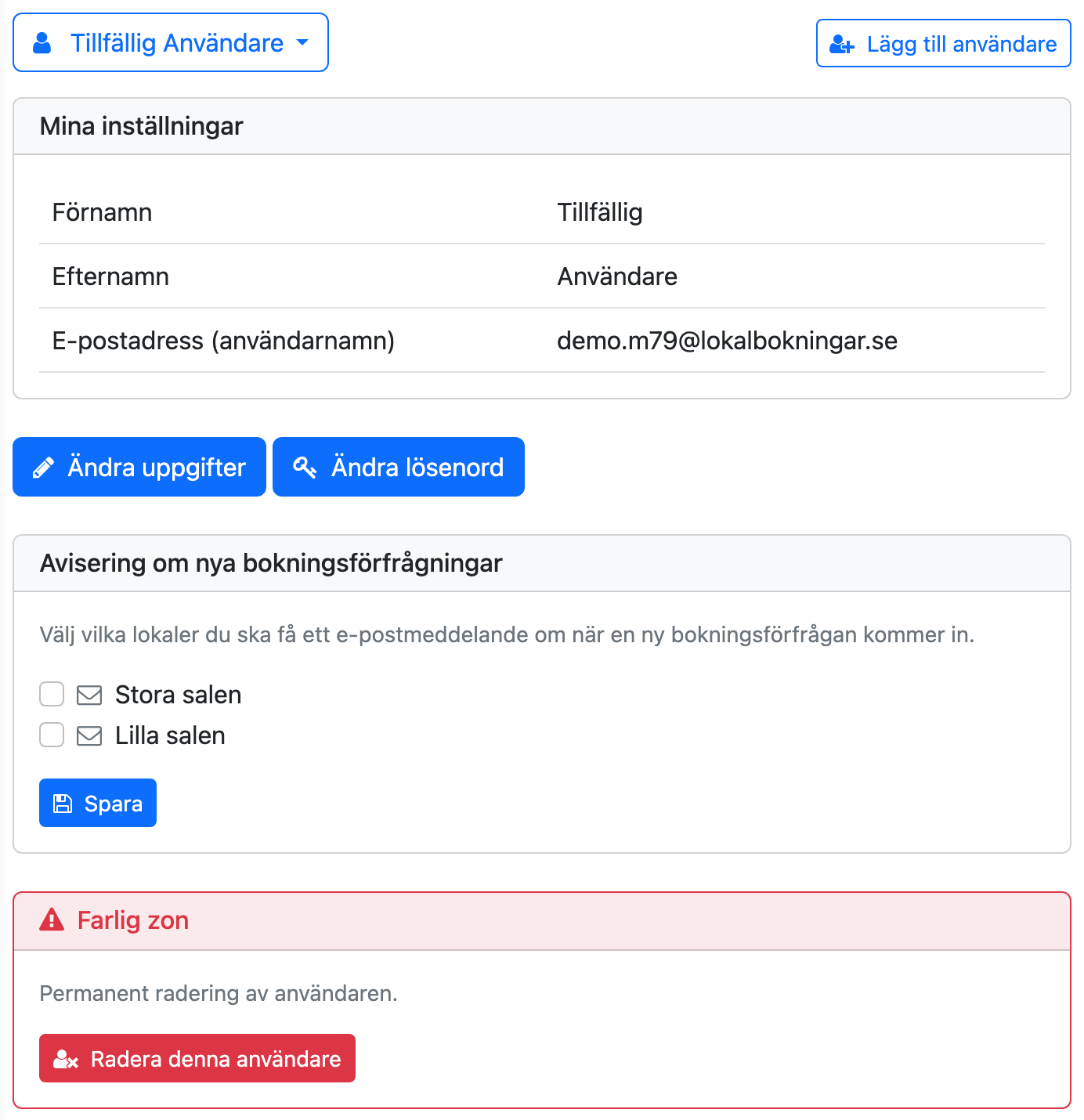 Inställningar för en användare