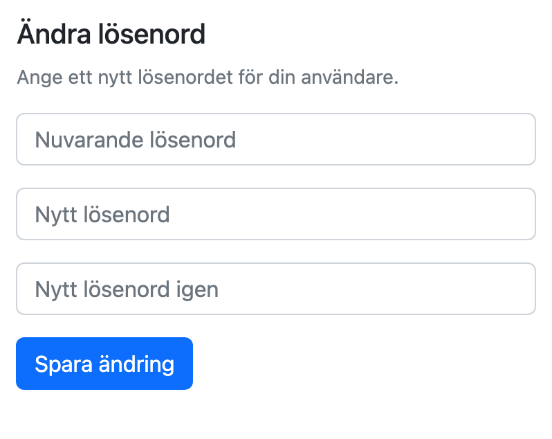 Formuläret för att ändra lösenord