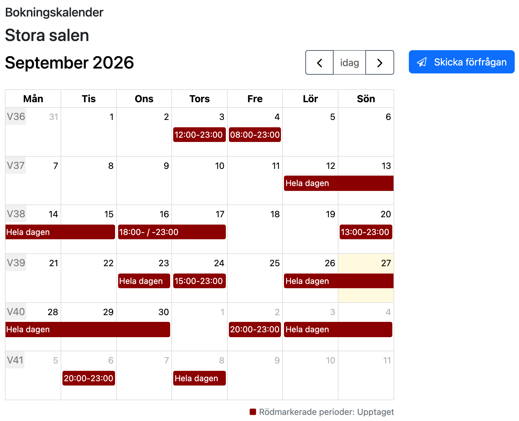Exempel på en offentlig bokningskalender