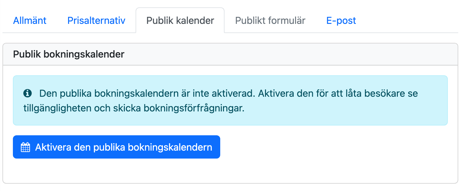 Knappen för att aktivera den publika bokningskalendern