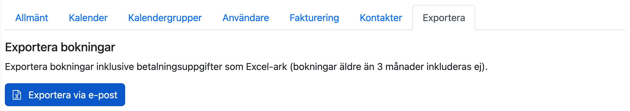 Inställningar med fliken Exportera